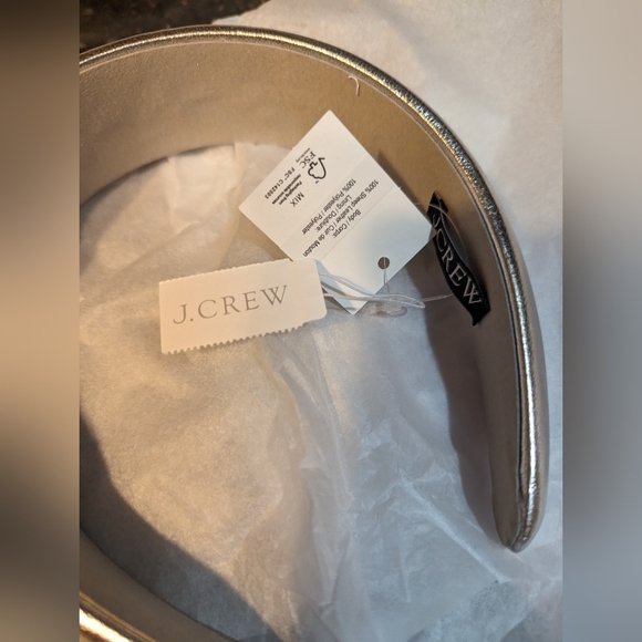 NWT🤩 J. CREW 💌🩶ROSSI PUFFED HEADBAND: SILVER MIRROR🩶💌 ⭐ METALLIC LEATHER!⭐ - Picture 2 of 8